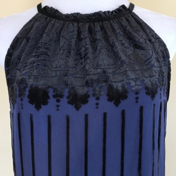 Max Studio Medium Blue With Black Velvet Designs On OverLay NWT Size small - Picture 5 of 7
